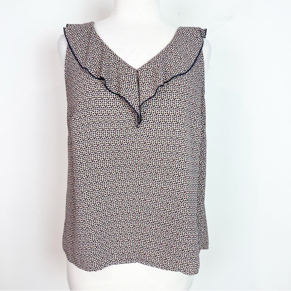 CABI STELLAR TOP NAVY PINK MICRO STAR PRINT SLEEVELESS RUFFLE BLOUSE MEDIUM - Picture 2 of 8